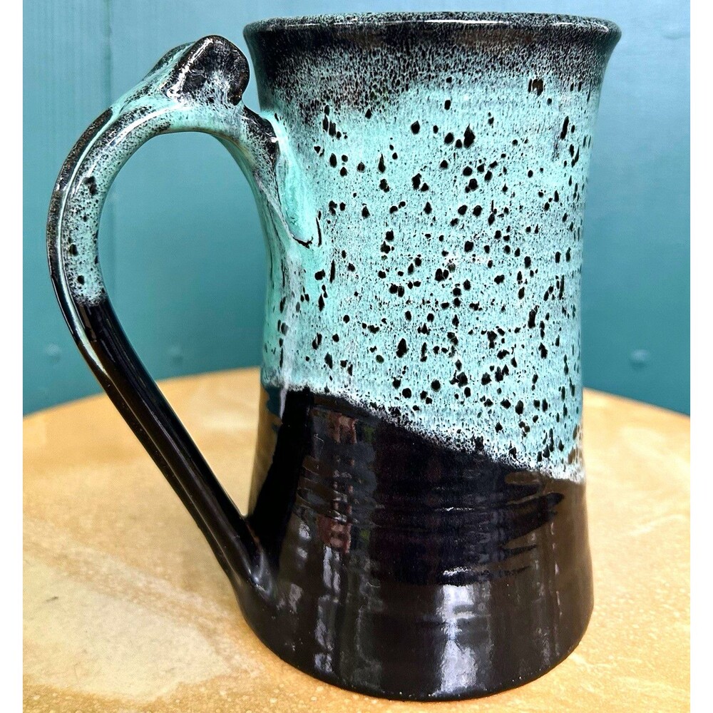 From Miry Clay Pottery Teal Black Pottery Mug Hand Thrown Ceramic Stoneware